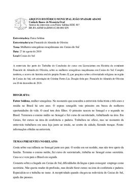 Síntese de entrevista com Fatou Sokhna