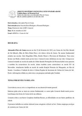 Síntese da entrevista com Alexandro Pires de Souza
