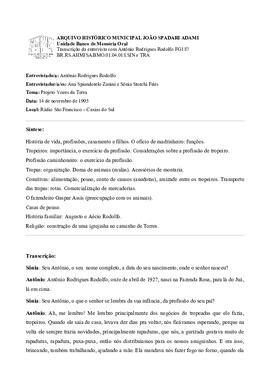 Síntese e transcrição da entrevista com Antônio Rodolfo