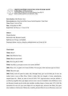 Síntese e transcrição da primeira entrevista com Júlio Maurício Sassi