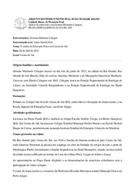 Síntese da entrevista com Gemma Martinato Callegari