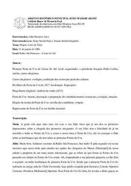 Síntese e transcrição da segunda entrevista com Julío Maurício Sassi