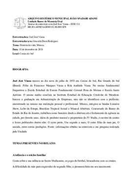 Síntese da entrevista com Joel José Viana
