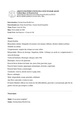 Síntese e transcrição da entrevista com Cristina Gema Picolli Cesa