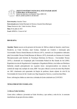 Síntese da entrevista com Stanislav Tairov