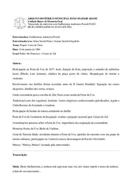 Síntese e transcrição da primeira entrevista com Guilhermina Andreazza Postali