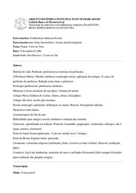 Síntese e transcrição da segunda entrevista com Guilhermina Andreazza Postali