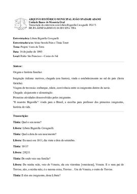 Síntese e transcrição da entrevista com Líbera Bigarella Cavagnolli