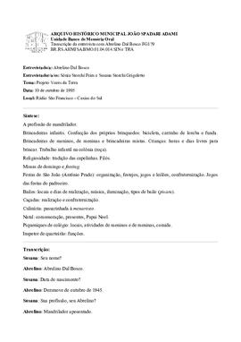 Síntese e transcrição da entrevista com Abrelino Dal Bosco