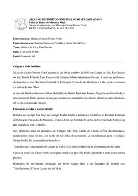 Síntese da entrevista com Maria do Carmo Fávaro Verdi