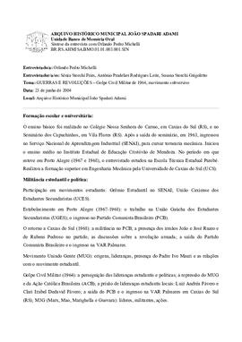 Síntese da entrevista com Orlando Pedro Michelli