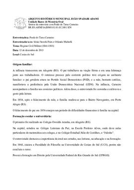 Síntese da entrevista com Paulo de Tarso Carneiro