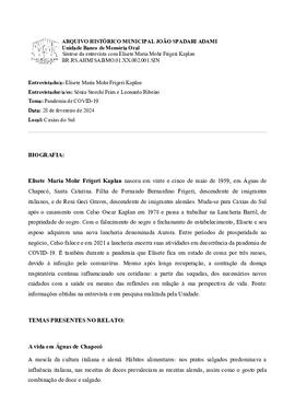 Síntese da transcrição da enrevista com Elisete Maria Mohr Frigeri Kaplan