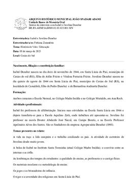 Síntese da entrevista com Isabel e Juvelino Daneluz