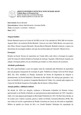 Síntese da entrevista com Ernesto Bernardi