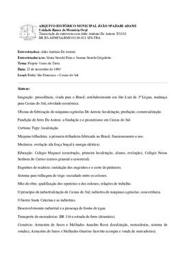Síntese e transcrição da primeira entrevista com Aldo Antônio de Antoni