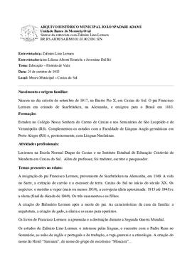 Síntese da entrevista com Zulmiro Lino Lermen
