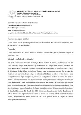 Síntese da entrevista com Olindo Müller