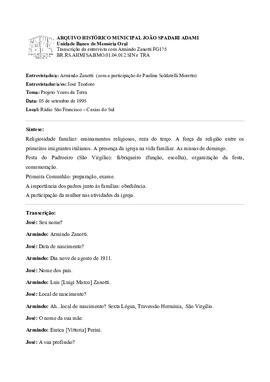 Síntese e transcrição da entrevista com Armindo Zanotti
