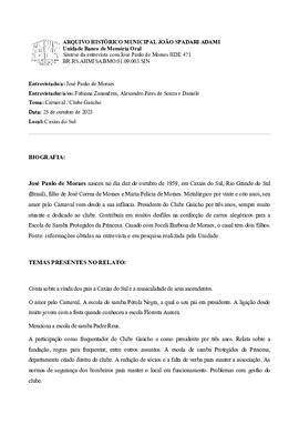Síntese da entrevista com José Paulo Moraes