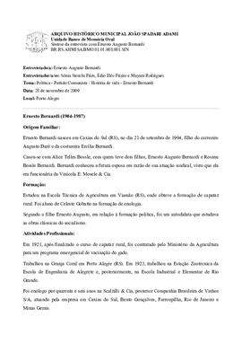 Síntese da entrevista com Ernesto Augusto Bernardi