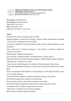 Síntese e transcrição da enrevista com Isaura Mano Bonho