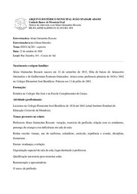 Síntese da entrevista com Sônia Guimarães Rossato