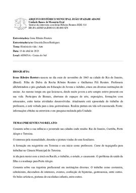Síntese da entrevista com Irene Ribeiro Reuters