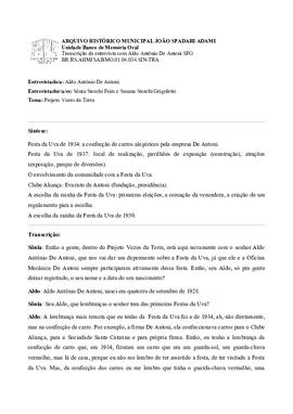 Síntese e transcrição da segunda entrevista com Aldo Antônio De Antoni