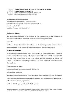 Síntese da entrevista com Nair Maria Bertelli Costa