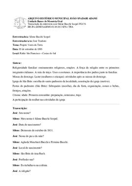 Síntese e transcrição da entrevista com Silene Bacchi Scopel