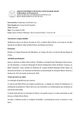 Síntese da entrevista com Guilhermina Lora Poloni Costa