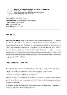 Síntese da entrevista com Luísa Estefânia Demore