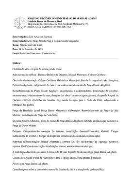 Síntese e transcrição da entrevista com José Ariodante Mattana