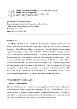 SIN - Síntese da entrevista de José Alberione dos Reis