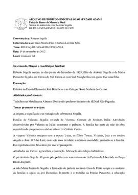 Síntese da entrevista com Roberto Segalla