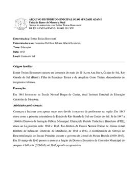 Síntese da entrevista com Esther Troian Benvenutti