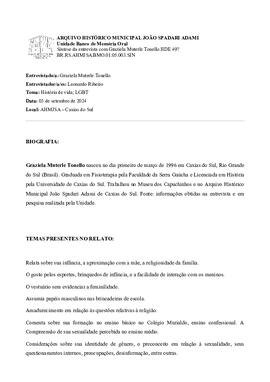 Síntese da entrevista com Graziela Muterle Tonello