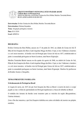 Síntese da entrevista com Marilise Terezinha Bristot e Evelise Cristina dos Reis Pellini