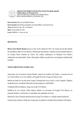 Síntese da entrevista com Dirceu Luiz Manfro Ramos