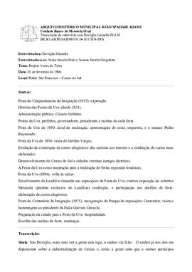 Síntese e transcrição da segunda entrevista com Doviglio Gianella