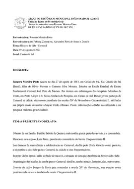 Síntese da entrevista com Rosaura Moreira Pinto