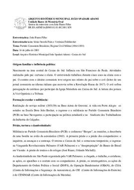 Síntese da entrevista com João Ruaro Filho