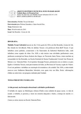 Síntese da entrevista com Mafalda Tessari Salvadori