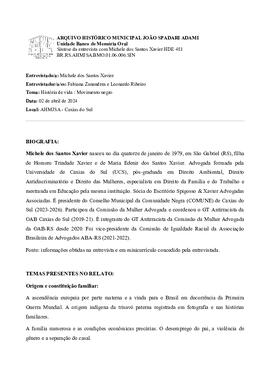 Síntese da entrevista com Michele dos Santos Xavier