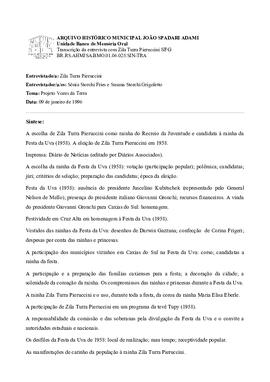 Síntese e transcrição da entrevista com Zila Turra Pieruccini