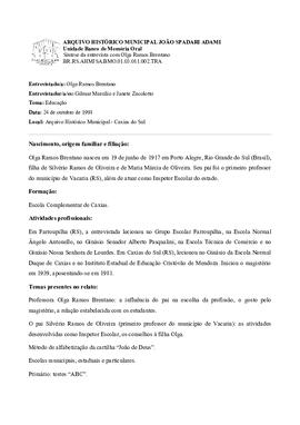 Síntese da entrevista com Olga Ramos Brentano