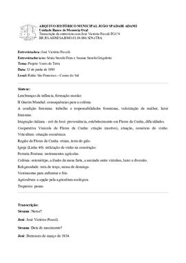 Síntese e transcrição da entrevista com José Victório Piccoli
