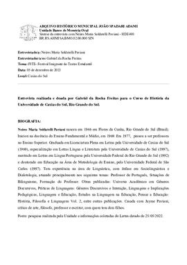 Síntese da entrevista com Neires Maria Soldatelli Paviani