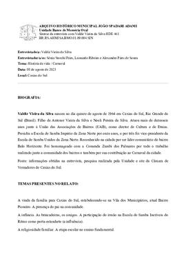 Síntese da entrevista com Valdir Vieira da Silva